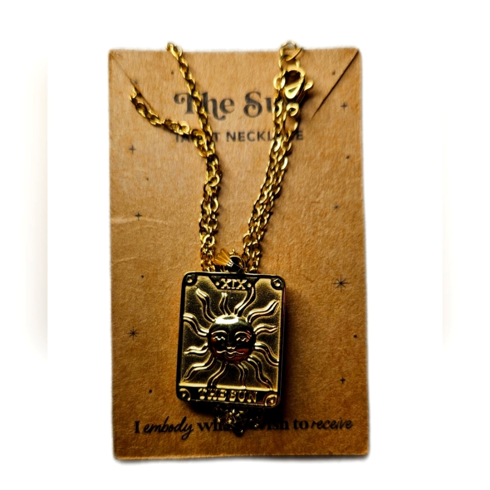 NWOT, Gold Sun Tarot Pendant Necklace, 24 Karat Gold, Never Worn Or Used.